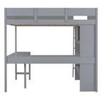 Letto a soppalco full-size con scrivania e mensole, Struttura letto a soppalco in legno con due cassetti integrati per camera da letto