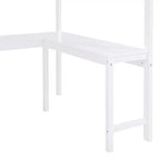 Letto a soppalco full-size con scrivania e mensole, Struttura letto a soppalco in legno con due cassetti integrati per camera da letto