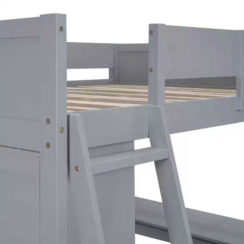 Letto a soppalco full-size con scrivania e mensole, Struttura letto a soppalco in legno con due cassetti integrati per camera da letto