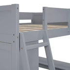 Letto a soppalco full-size con scrivania e mensole, Struttura letto a soppalco in legno con due cassetti integrati per camera da letto