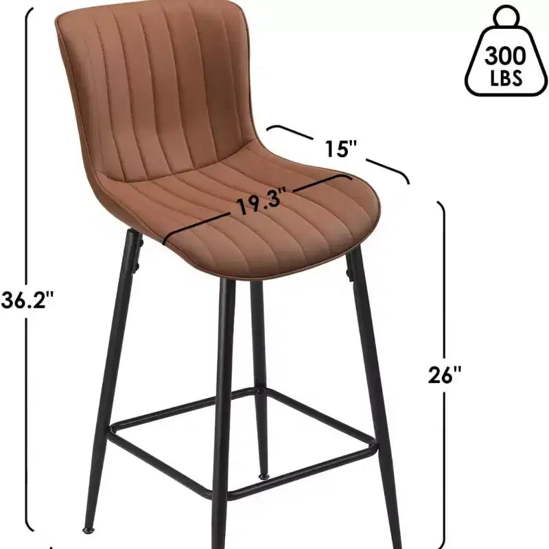 Sgabelli da bar in pelle marrone all'altezza del bancone, set di 2 sgabelli moderni da bancone per sala da pranzo e isole da cucina