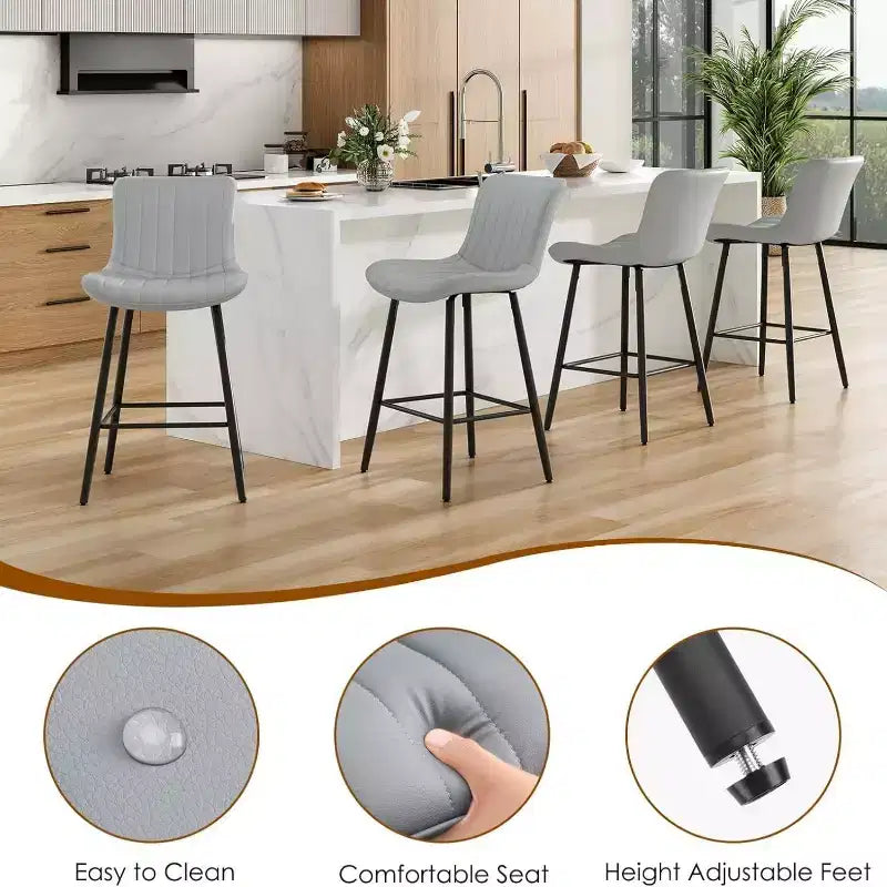 Sgabelli da bar in pelle marrone all'altezza del bancone, set di 2 sgabelli moderni da bancone per sala da pranzo e isole da cucina