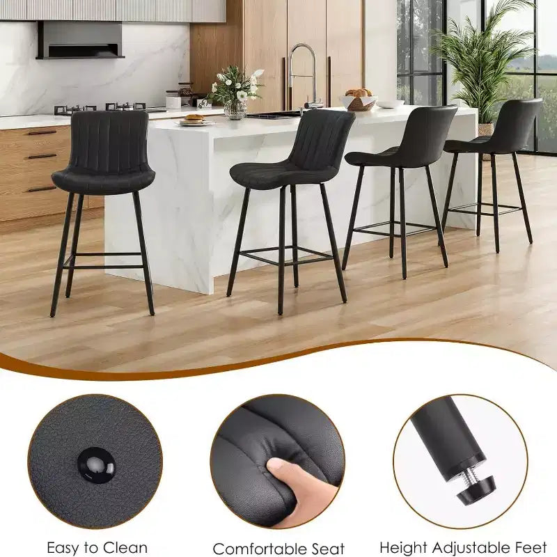 Sgabelli da bar in pelle marrone all'altezza del bancone, set di 2 sgabelli moderni da bancone per sala da pranzo e isole da cucina