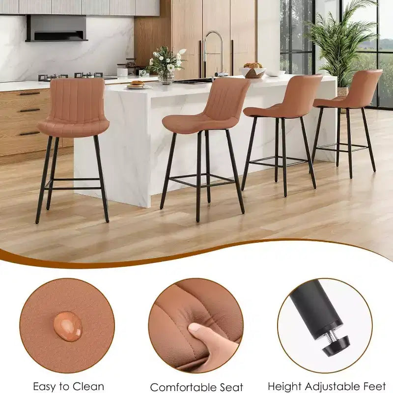 Sgabelli da bar in pelle marrone all'altezza del bancone, set di 2 sgabelli moderni da bancone per sala da pranzo e isole da cucina