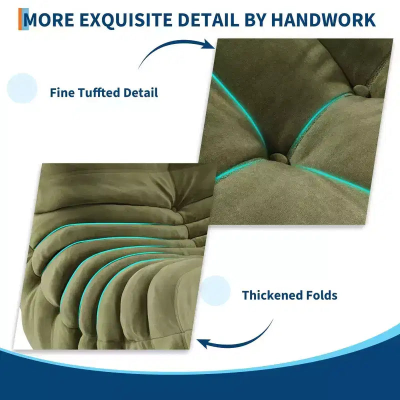 Hand-Tufted 35.4 Bean Bag Chairs, Waterproof Seamless One-Piece Memory Foam Loveseat with 900 lb Capacity for Living Room and Bedroom
