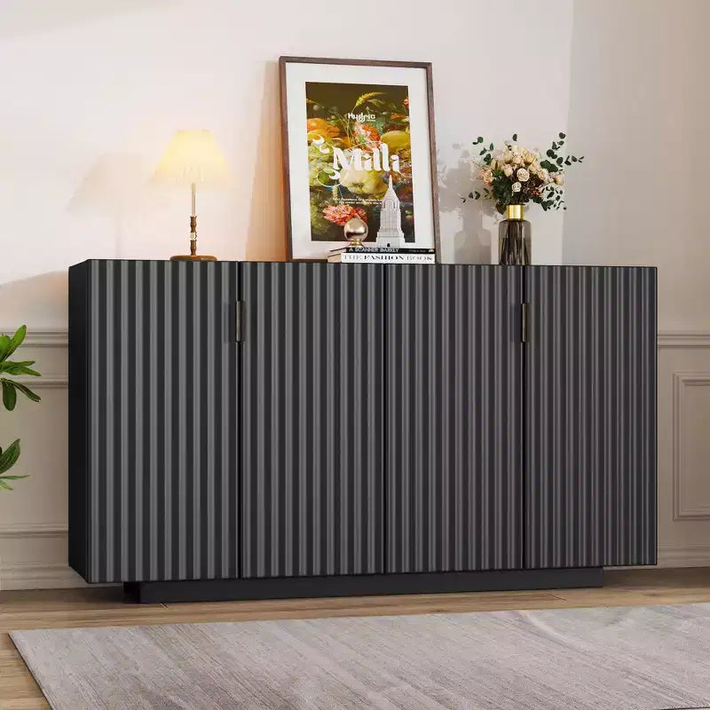 Modern 4-Door Fluted Buffet Sideboard Cabinet with Adjustable Shelves for Dining Room and Living Room