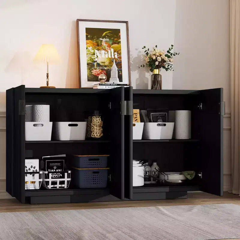Modern 4-Door Fluted Buffet Sideboard Cabinet with Adjustable Shelves for Dining Room and Living Room