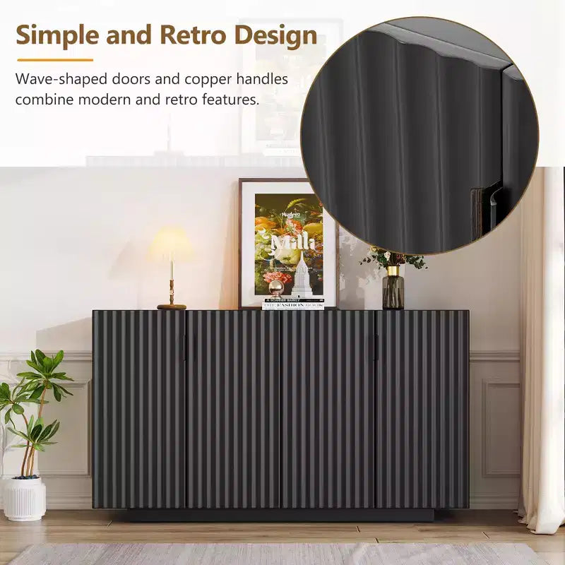 Modern 4-Door Fluted Buffet Sideboard Cabinet with Adjustable Shelves for Dining Room and Living Room