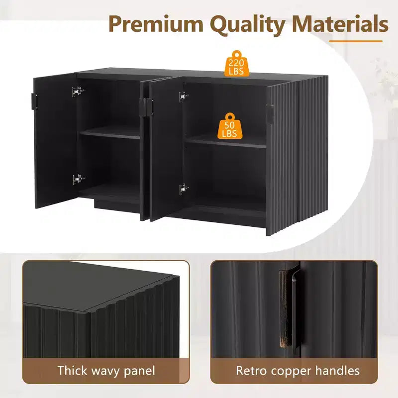 Modern 4-Door Fluted Buffet Sideboard Cabinet with Adjustable Shelves for Dining Room and Living Room