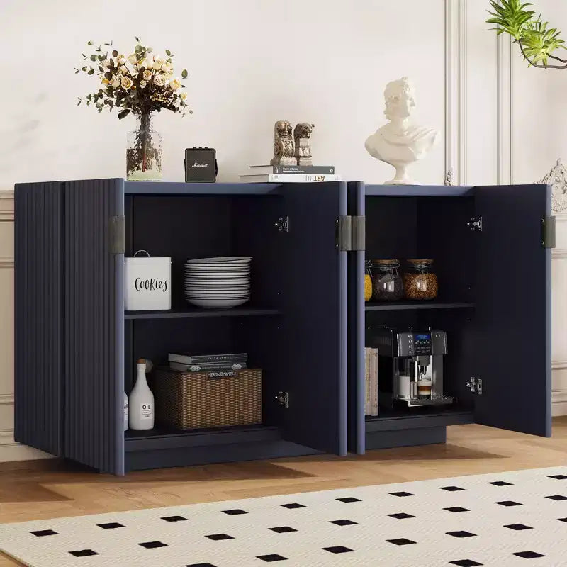 Modern 4-Door Fluted Buffet Sideboard Cabinet with Adjustable Shelves for Dining Room and Living Room
