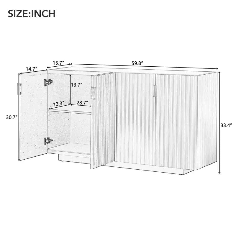 Modern 4-Door Fluted Buffet Sideboard Cabinet with Adjustable Shelves for Dining Room and Living Room