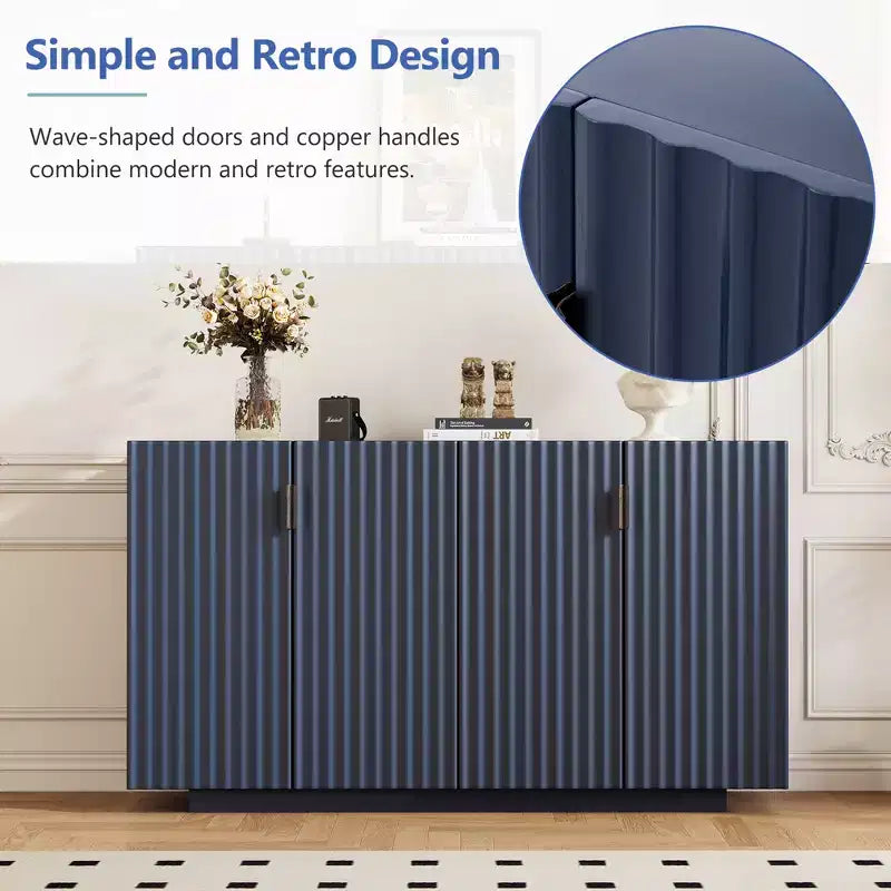 Modern 4-Door Fluted Buffet Sideboard Cabinet with Adjustable Shelves for Dining Room and Living Room
