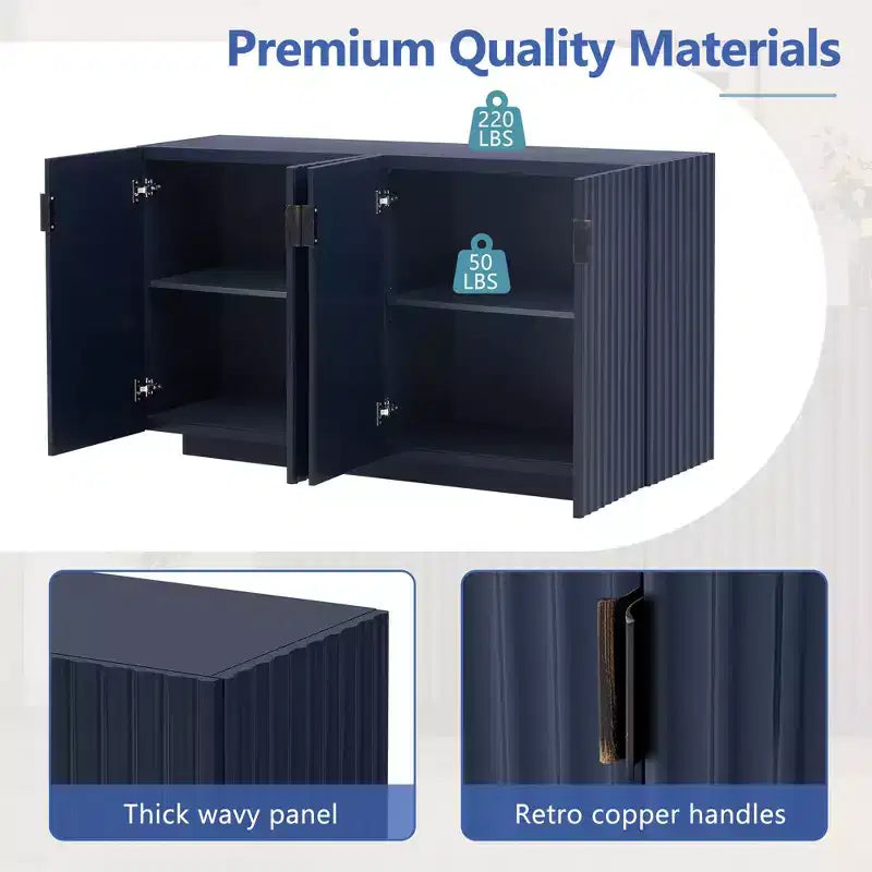Modern 4-Door Fluted Buffet Sideboard Cabinet with Adjustable Shelves for Dining Room and Living Room