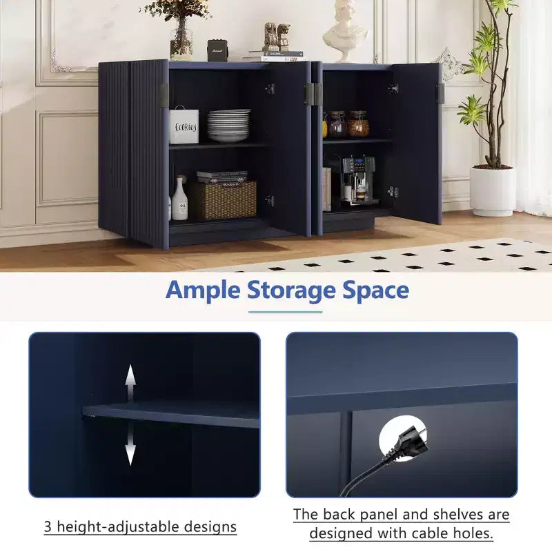 Modern 4-Door Fluted Buffet Sideboard Cabinet with Adjustable Shelves for Dining Room and Living Room