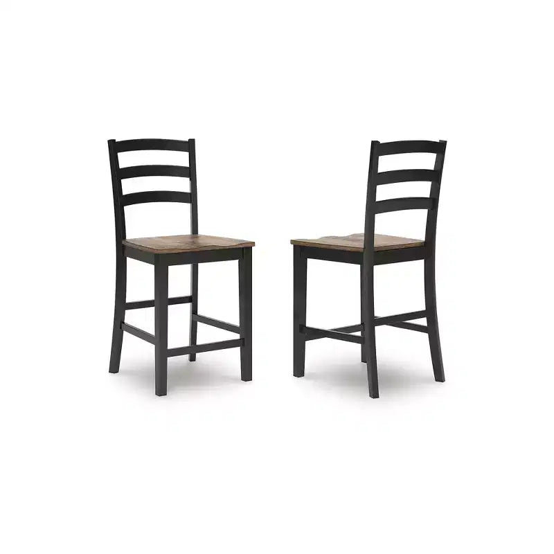 Sgabello da bancone - Sedile in legno massello marrone scuro con telaio nero satinato (set da 2)