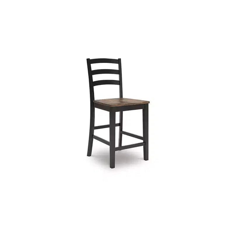 Sgabello da bancone - Sedile in legno massello marrone scuro con telaio nero satinato (set da 2)