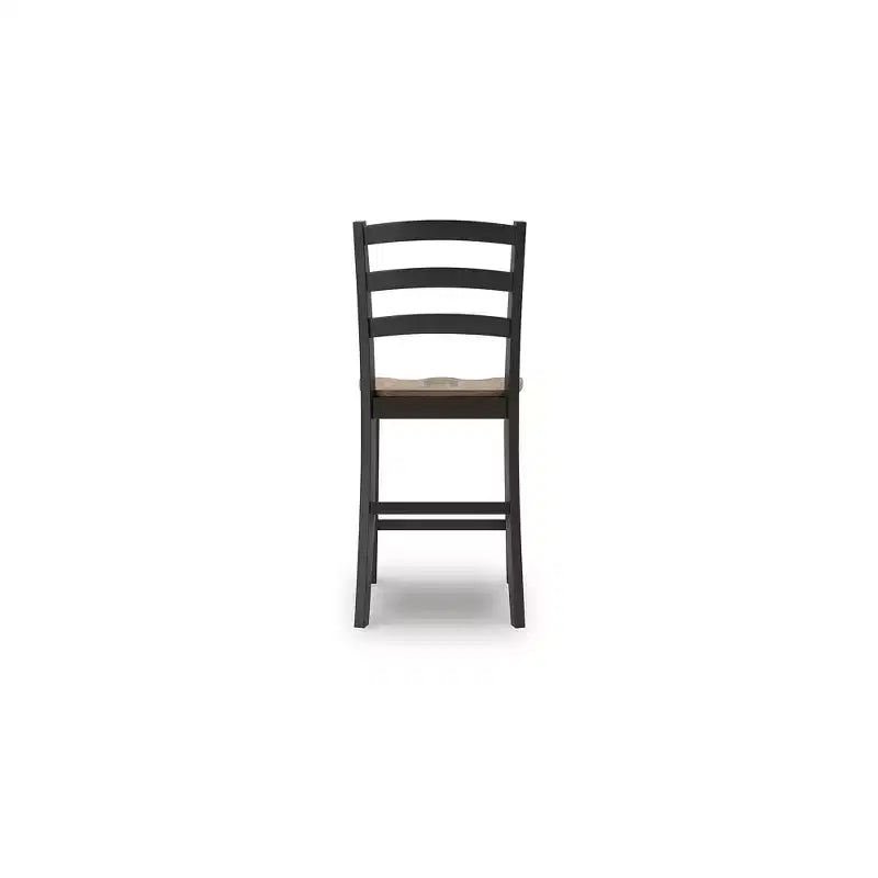 Sgabello da bancone - Sedile in legno massello marrone scuro con telaio nero satinato (set da 2)