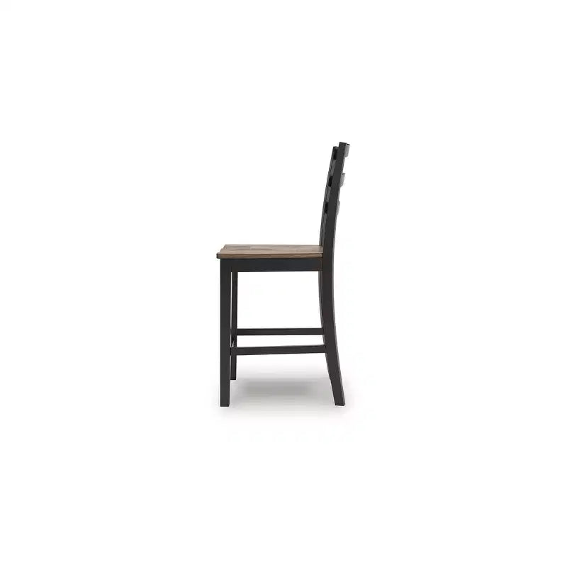 Sgabello da bancone - Sedile in legno massello marrone scuro con telaio nero satinato (set da 2)