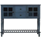 Consolle rustica con ripiano inferiore e armadietto contenitore per soggiorno, blu navy antico