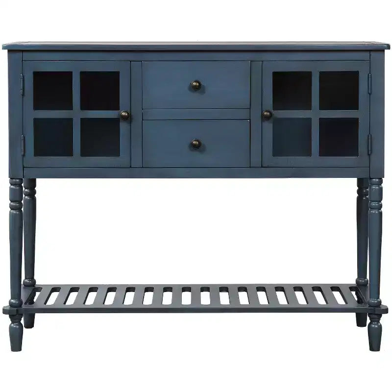Consolle rustica con ripiano inferiore e armadietto contenitore per soggiorno, blu navy antico