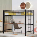 Twin Size Loft Bed with Long Desk and Metal Grid, High Loft Bed Metal Frame with Safety Guardrails and Ladders for Teens Adults