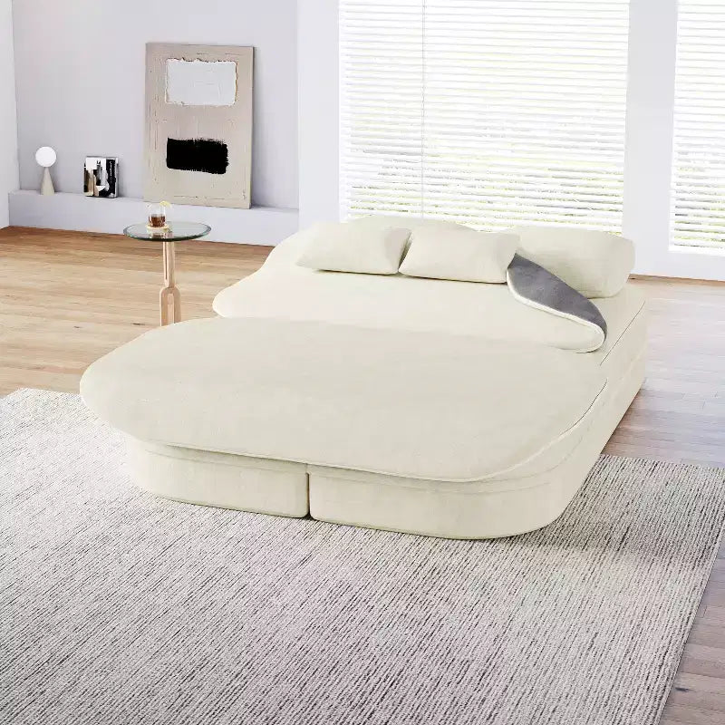 75'' 2-in-1 Foldable Sofa Bed, Convertible Floor Couch with Foam Cushion and Multi Functional Blanket for Living Room Bedroom Studio