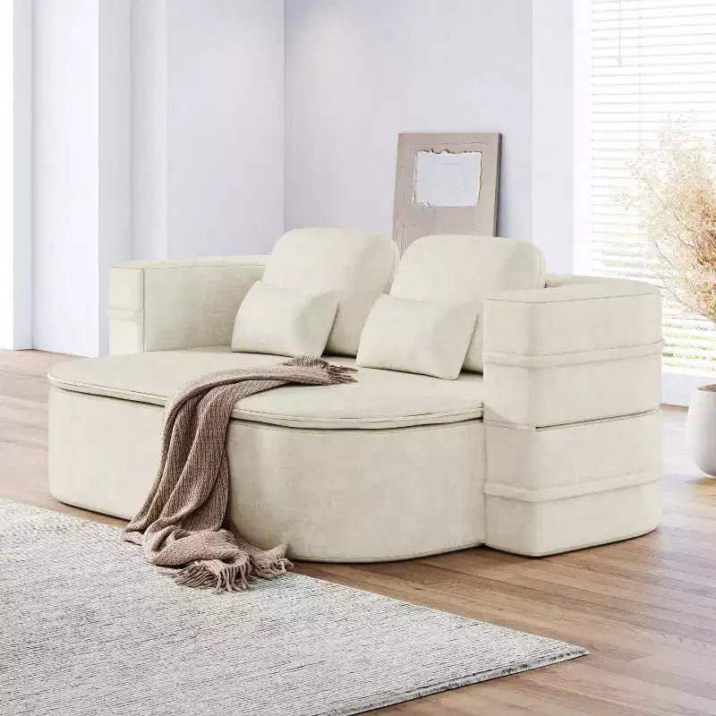 75'' 2-in-1 Foldable Sofa Bed, Convertible Floor Couch with Foam Cushion and Multi Functional Blanket for Living Room Bedroom Studio