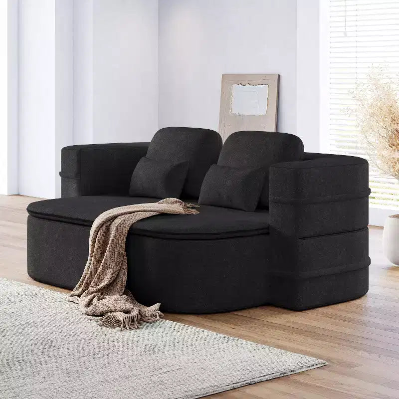 75'' 2-in-1 Foldable Sofa Bed, Convertible Floor Couch with Foam Cushion and Multi Functional Blanket for Living Room Bedroom Studio