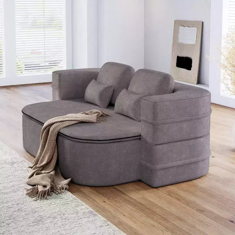 75'' 2-in-1 Foldable Sofa Bed, Convertible Floor Couch with Foam Cushion and Multi Functional Blanket for Living Room Bedroom Studio