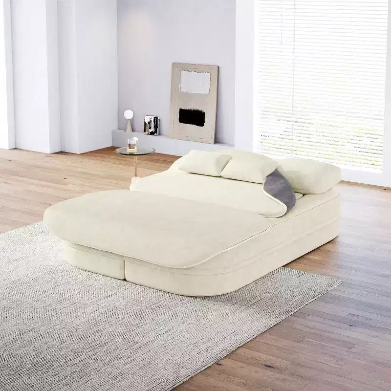 75'' 2-in-1 Foldable Sofa Bed, Convertible Floor Couch with Foam Cushion and Multi Functional Blanket for Living Room Bedroom Studio