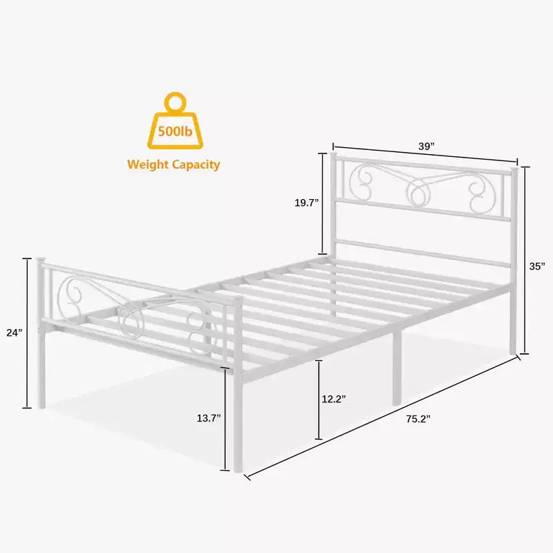 Twin Size Metal Bed FrameSturdy Platform with Headboard & Footboard, Steel Slat Support,No Box Spring Needed,Easy Assembly,for Kids