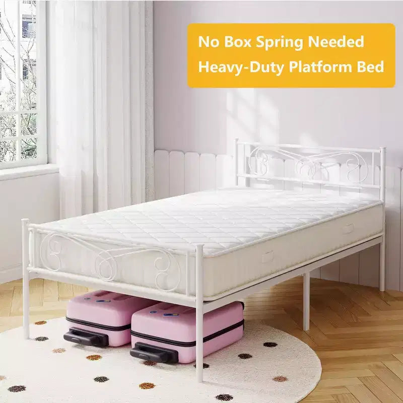 Twin Size Metal Bed FrameSturdy Platform with Headboard & Footboard, Steel Slat Support,No Box Spring Needed,Easy Assembly,for Kids