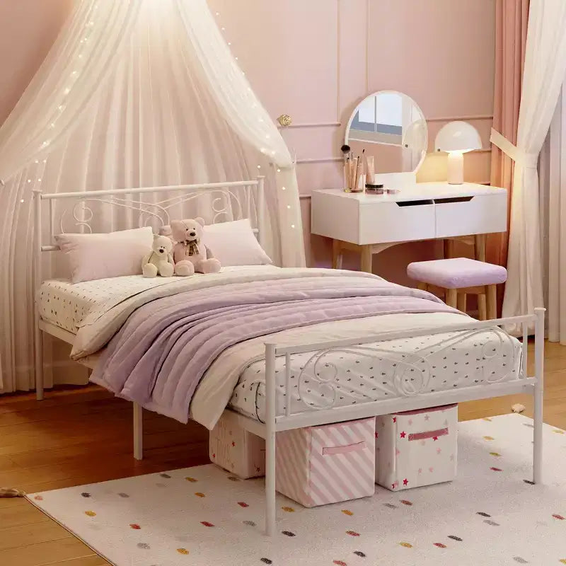 Twin Size Metal Bed FrameSturdy Platform with Headboard & Footboard, Steel Slat Support,No Box Spring Needed,Easy Assembly,for Kids