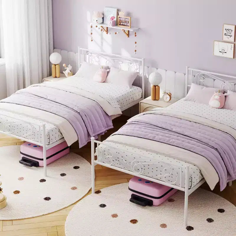 Twin Size Metal Bed FrameSturdy Platform with Headboard & Footboard, Steel Slat Support,No Box Spring Needed,Easy Assembly,for Kids
