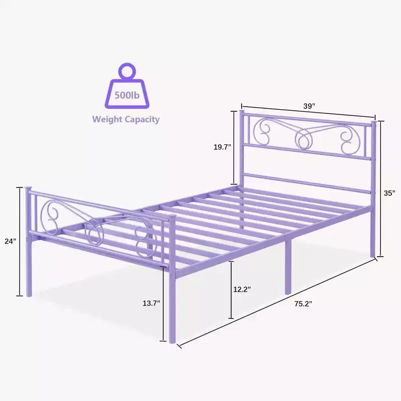 Twin Size Metal Bed FrameSturdy Platform with Headboard & Footboard, Steel Slat Support,No Box Spring Needed,Easy Assembly,for Kids
