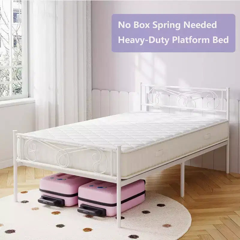 Twin Size Metal Bed FrameSturdy Platform with Headboard & Footboard, Steel Slat Support,No Box Spring Needed,Easy Assembly,for Kids