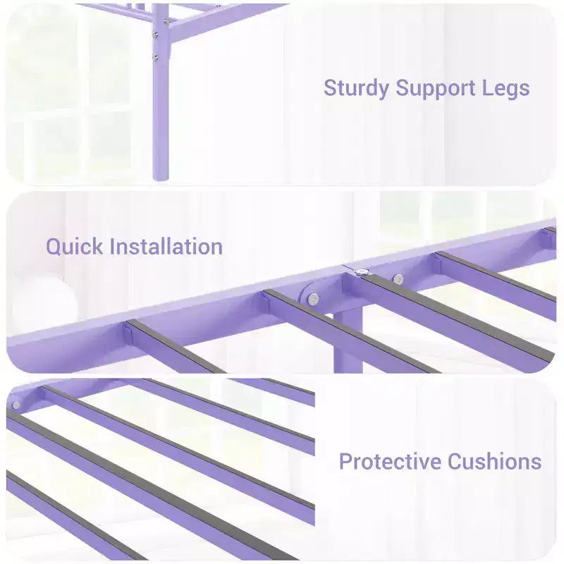 Twin Size Metal Bed FrameSturdy Platform with Headboard & Footboard, Steel Slat Support,No Box Spring Needed,Easy Assembly,for Kids