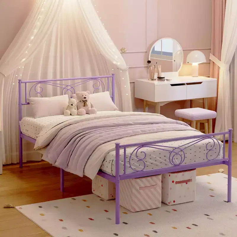 Twin Size Metal Bed FrameSturdy Platform with Headboard & Footboard, Steel Slat Support,No Box Spring Needed,Easy Assembly,for Kids
