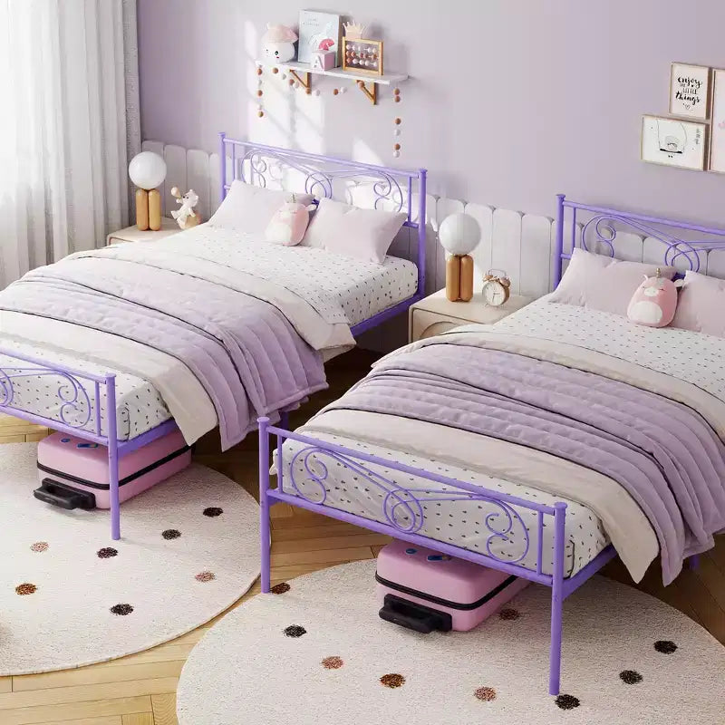 Twin Size Metal Bed FrameSturdy Platform with Headboard & Footboard, Steel Slat Support,No Box Spring Needed,Easy Assembly,for Kids