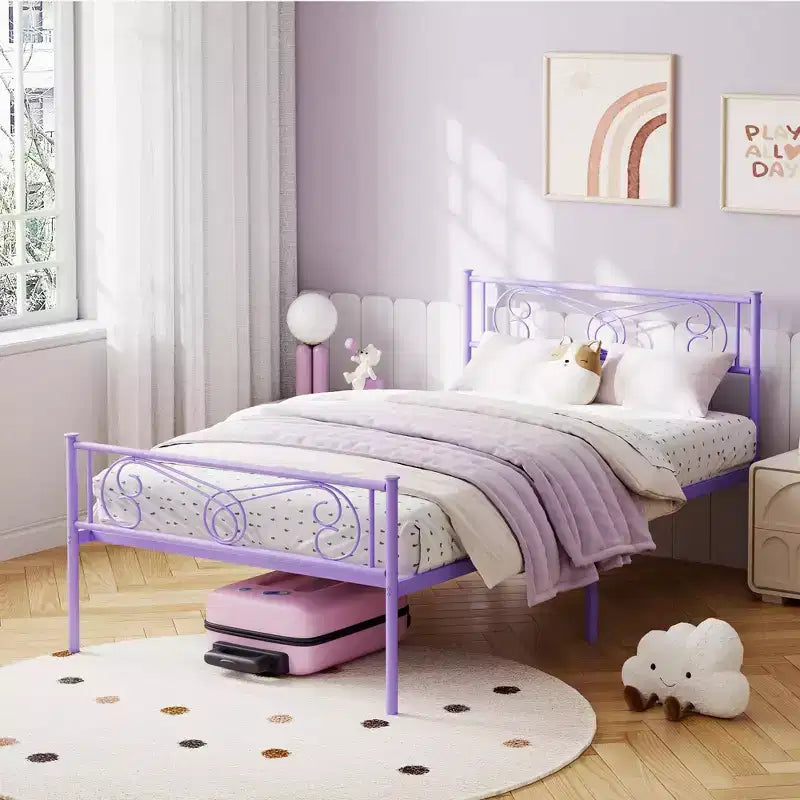 TROPOW Twin Size Metal Bed FrameSturdy Platform with Headboard & Footboard, Steel Slat Support,No Box Spring Needed,Easy Assembly,for Kids
