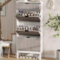 Shoe Storage Cabinet with 3 Flip Drawers, Entrance Wooden Shoe Rack with Iron Legs
