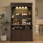 Acekool 72 Farmhouse Pantry Cabinet - Coffee Bar Station with 3-Color LED Lights, Ample Storage & S-Hooks for Kitchen, Dining Room