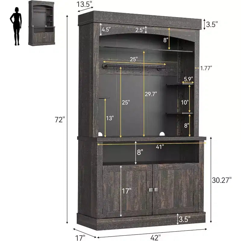 72 Mobile Dispensa - Angolo Caffè con Luci LED a 3 Colori, Ampio Spazio di Archiviazione e Ganci a S per Cucina, Sala da Pranzo