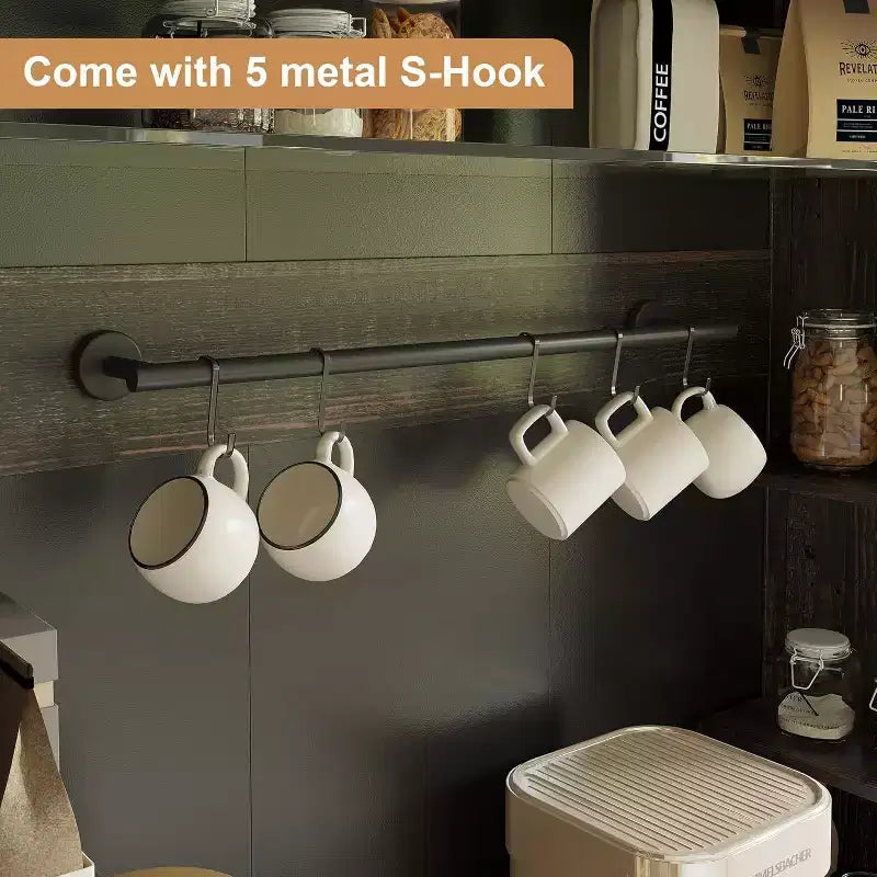 72 Mobile Dispensa - Angolo Caffè con Luci LED a 3 Colori, Ampio Spazio di Archiviazione e Ganci a S per Cucina, Sala da Pranzo
