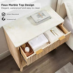Comodino alto scanalato da 32 pollici, tavolino moderno con ripiano in finto marmo, comodino a 3 cassetti con contenitore, tavolino da notte per camera da letto, soggiorno