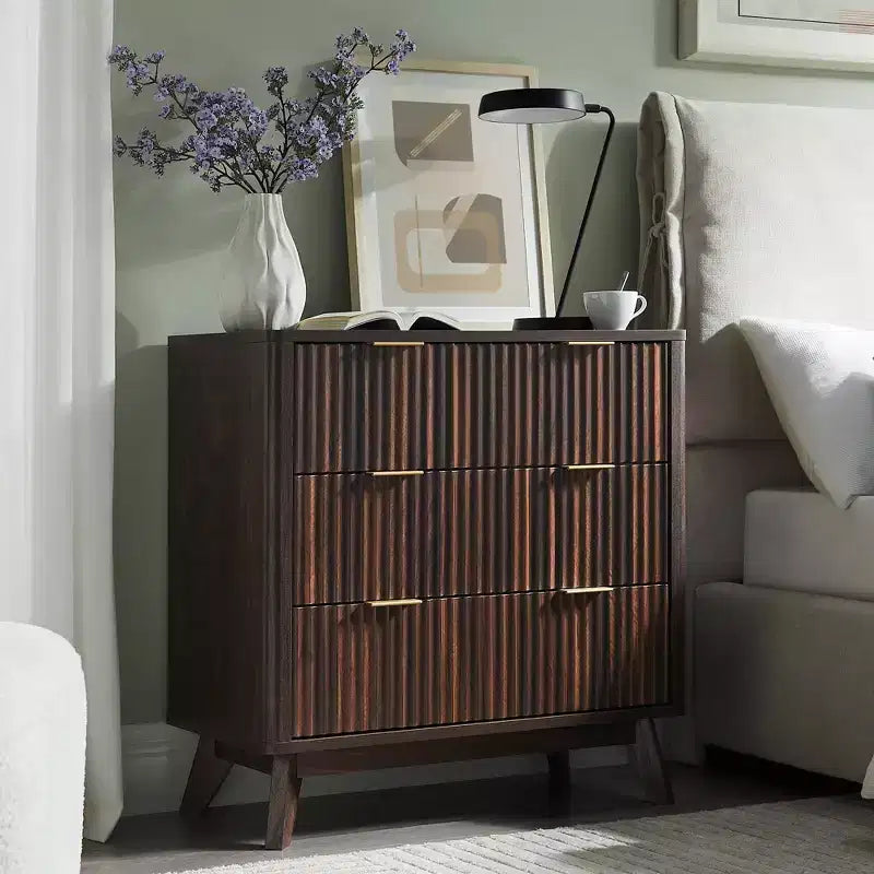 32 Tall Fluted Nightstand, Modern Side Table with Faux Marble Top, 3 Drawers End Table w/Storage, Bedside Table for Bedroom, Living Room