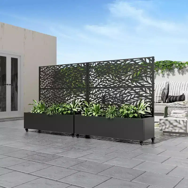Fioriera con traliccio in ferro nero a persiana classico Helen Street 01 Stile combinato 72x47x16in Set da 3 pezzi