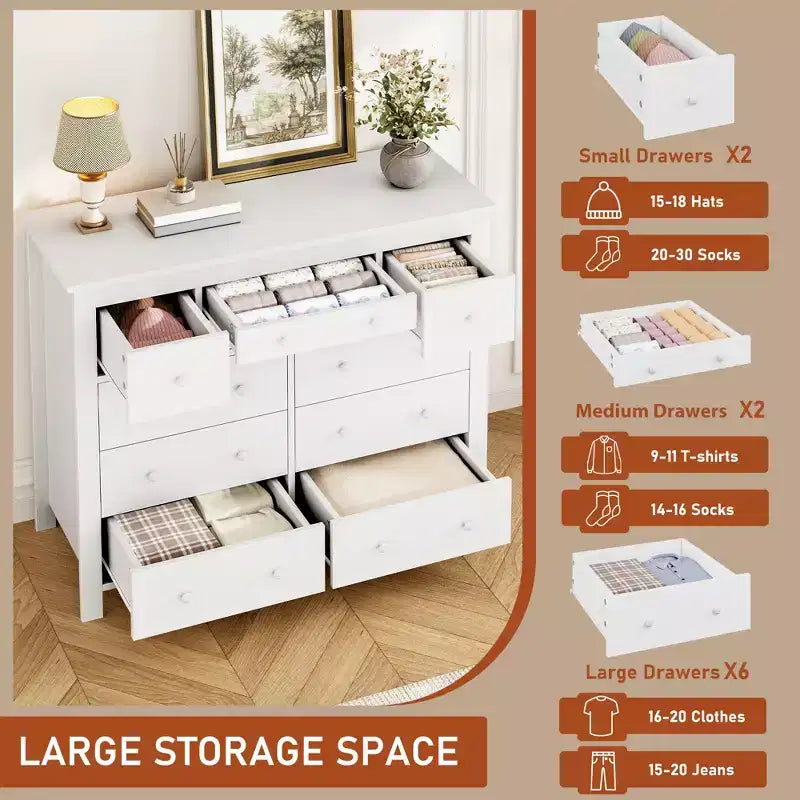 47" Wide Wooden Dresser – Black / White, Multi-Room Storage for 1–2 Users