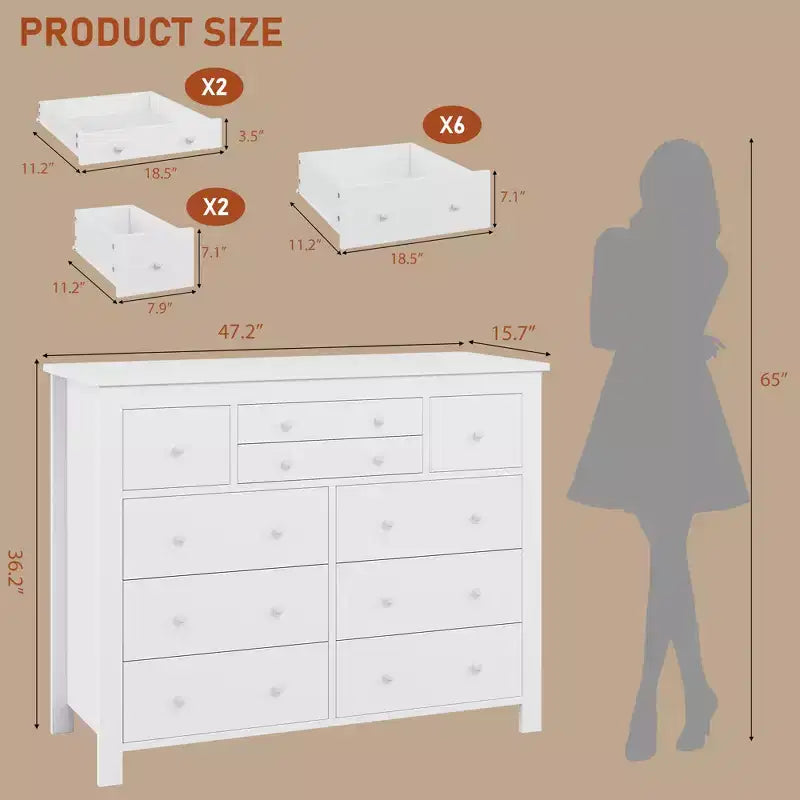 47" Wide Wooden Dresser – Black / White, Multi-Room Storage for 1–2 Users