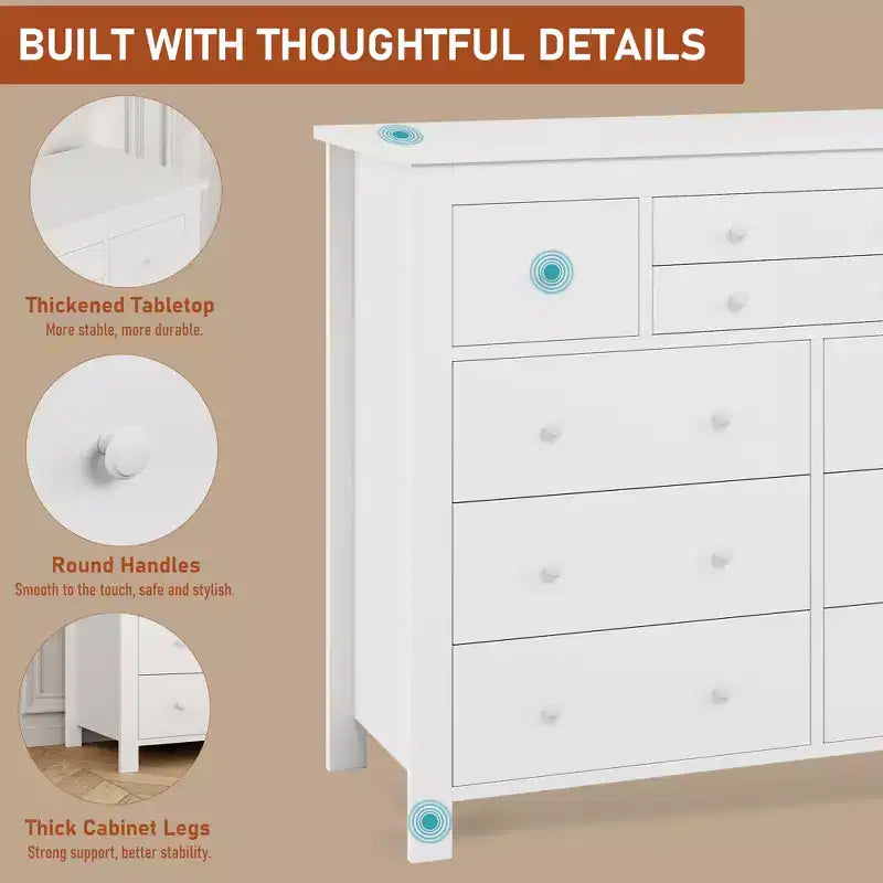 47" Wide Wooden Dresser – Black / White, Multi-Room Storage for 1–2 Users